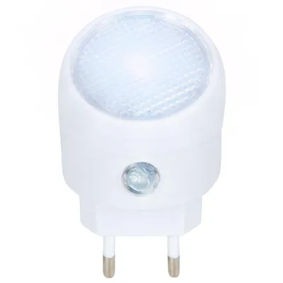 A white LED night light with a plug.