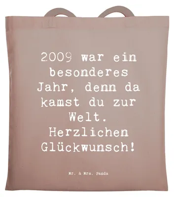 Produktbild von Mr. & Mrs. Panda Stoffbeutel Spruch 2009 Geburtstag - Braun Pastell - Geschenk, Happy Birthday, Alter, Jahr der Geburt, Erinnerung, Jutebeutel, dokumententasche, Tasche