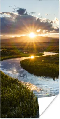 Produktbild von MuchoWow® Poster Sonnenuntergang über einem ruhigen Fluss 20x40 cm - Plakat - Foto