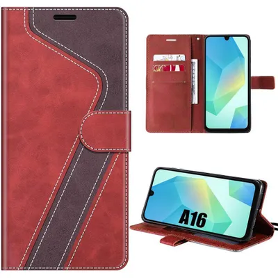 Image de Coque pour Samsung Galaxy A16 4G/5G, Protection Rabat Anti-Rayures Antichoc Synthécuir Rouge Marron
