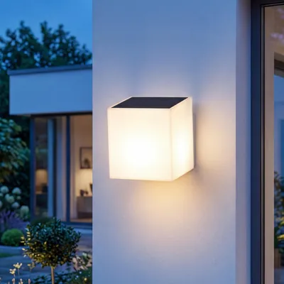 Produktbild von LED Außenlampe Wand Solar mit Bewegungsmelder IP65 Weiß eckig neutralweißes Licht 4000 K 500 lm Modern