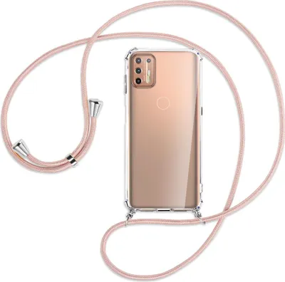 Produktbild von Handykette Backcover-Schutzhülle mit Band (Metall silberfarben) für Motorola Moto G9 Plus - roségold