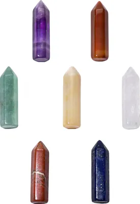Produktbild von Morella 7 Chakra-Edelsteine Set, Gravierte Heilsteine Collection Obelisk mit Amethyst, Bergkristall, Lapislazuli, Roter Jaspis, Aventurin, Gelbe Jade, Roter Achat