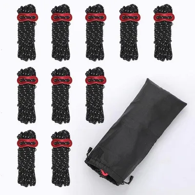Produktbild von Famanu Zeltleine 4 Meter Nylon mit Aluminiumspanner - Schwarz, 10 Stück