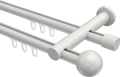 Produktbild von Interdeco Innenlaufstange / Gardinenstange mit Innenlauf Weiß, Typ Platon Luino (Kugel), 20 mm Ø 2-läufig, 360 cm