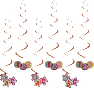 Produktbild von Oblique Unique Spiral Deckenhänger Wirbel Girlanden Set 123 ABC Konfetti Rosé für Schuleinführung Einschulung Deko