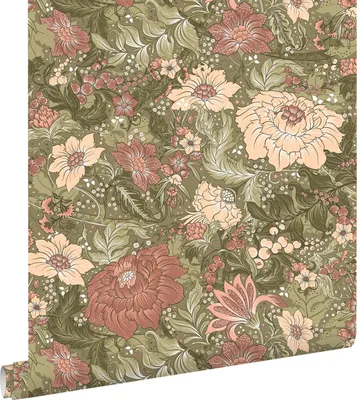 Obrázok produktu pre ESTAhome tapeta kvetinový vzor zelená a tmavoružová 50 x 900 cm