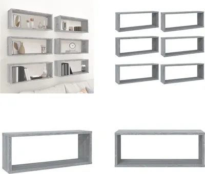 Produktbild von vidaXL Würfelregale 6 Stk. Grau Sonoma 60x15x23 cm Holzwerkstoff - Wandregal - Wandregale - Würfelaufbewahrung - Würfelregal