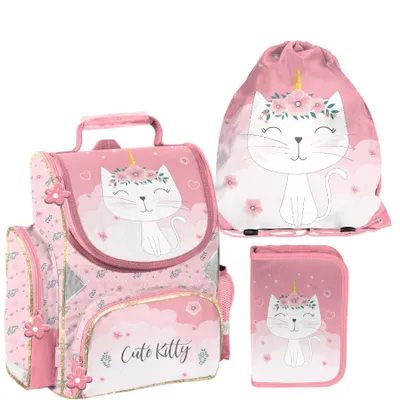 Immagine prodotto di Set da scuola 3 pezzi per bambine e bambini KITTY KÄTZCHEN – Zainetto Paso, astuccio, borsa ROSA