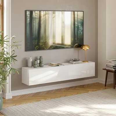 Produktbild von Hängeboard ‘Evaton‘ mit 2 Klappen 160 x 32 x 30 cm Weiß, hochglanz