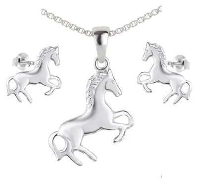 Produktbild von Anhänger Kette Ohrringe Pferd 925 Silber Ohrstecker Kinder Schmuckset Damen - 38