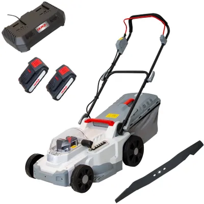 Productafbeelding van IKRA Accu-grasmaaier ICM 2/2037 | 2x20V | 37 cm maaibreedte | 5 snijhoogtes | 40 liter opvangbak | Mulchkit, reservemessen, 2 accu's en dubbele snellader