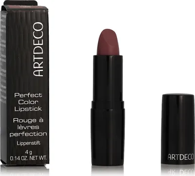 A lipstick and its packaging are displayed against a white background.