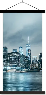 Produktbild von MuchoWow® Textilposter New York - Skyline - Winter 40x80 cm mit schwarzem Rahmen - Wandemalerei