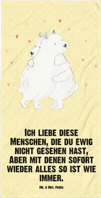 Produktbild von Mr. & Mrs. Panda Handtuch Eisbär Umarmen - Gelb Pastell - Geschenk, Duschhandtuch, Strandtuch, Frottee-Handtuch, Strandlaken, Lustige Sprüche, Großes Badehandtuch