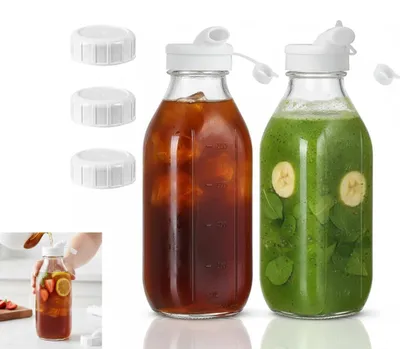 Image de Bouteilles en verre de 1 litre - Avec bouchon à vis et graduation - Pour jus, lait et smoothies - Lot de 2