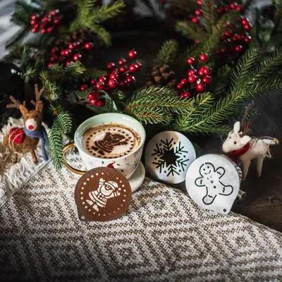 Kaffeestencils Weihnachtsmann, Schneeflocke, Lebkuchen, 3 St.