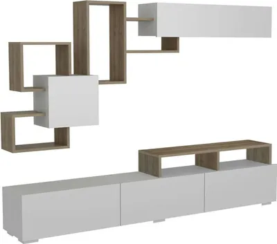 Produktbild von Wohnzimmermöbel Dpiovan, Modulares Wohnzimmerset, Mehrzweck-Wohnzimmermöbel, Moderner TV-Schrank, 210x37h47 cm, Weiß und Walnuss