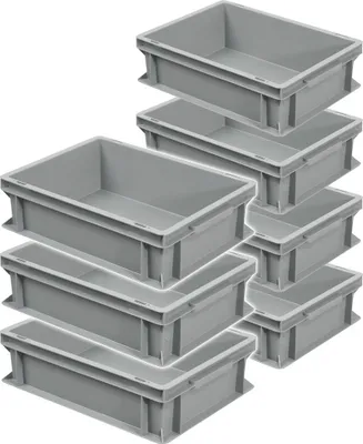Produktbild von 7 Eurobehälter mit 2 Griffleisten, LxBxH 400x300x120 mm, 11 Liter, grau