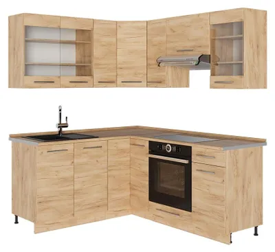 Obrázok produktu pre Rohová kuchyňa Vicco Fame-Line Dub Goldkraft/Dub Goldkraft 190 x 160 cm bez pracovnej dosky, Model 56928