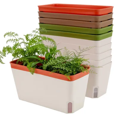 Produktbild von Omgoods – Set aus 6 selbstbewässernden, rechteckigen Pflanzgefäßen, 27 cm
