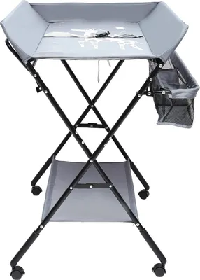 Produktbild von Wickeltisch für Babys - Klappbare Wickelstation - Mit Rollen - Sicherheitsgurt - Ablagefächer - 80×63×96 cm - Bis 12 Monate - 5,6 kg - Grau