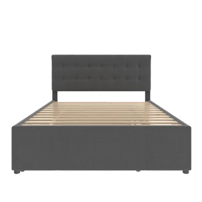 Produktbild von Flieks Polsterbett 140x200cm Doppelbett mit ausziehbarem Unterbett, Massivholzbett mit Lattenrost und 3 Schubladen, Stauraumbett Gästebett Tagesbett