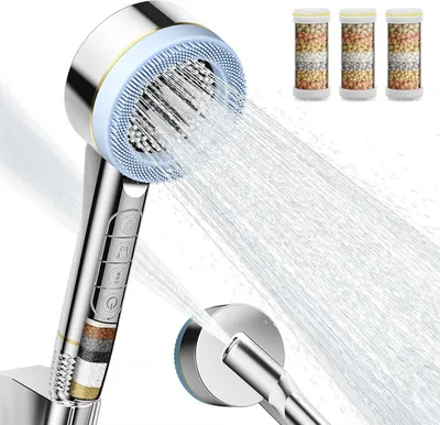 Produktbild von Duschkopf, Sparduschkopf, Duschbrause mit Filter, Hochdruck Handbrause, 4 Strahlarten, 1,5M Schlauch, für Hartes Wasser/Bakterien/Rest-Chlor