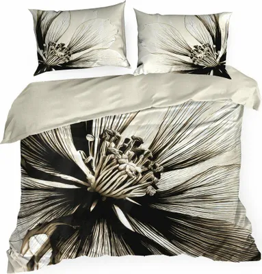 Produktbild von EUROFIRANY | Bettbezug Set - Bettgarnitur - 160 x 200 cm - Beige Schwarz - 100% Baumwolle - Bettwäsche - Blumenmuster