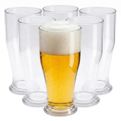 Obrázok produktu pre Plastová pohár na pivo na opakované použitie, 520 ml, odolný proti poškriabaniu – sada 6 ks – pohár na pivo na kempovanie, opakovane použiteľný