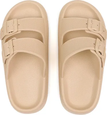 Produktbild von ASKSA Uni Hausschuhe Super Weich Sandalen mit Schnalle Dicken EVA Schlappen Rutschfeste Badelatschen, Khaki, Groesse: 42-43