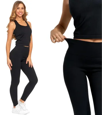 Produktbild von Damen-Sportleggings mit Rippstrick und hohem Bund, MORAJ L/XL, SCHWARZ