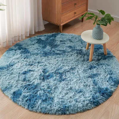 Produktbild von Rund Teppich Flauschig Plüschteppich 200 x 200 cm Pfauenblau