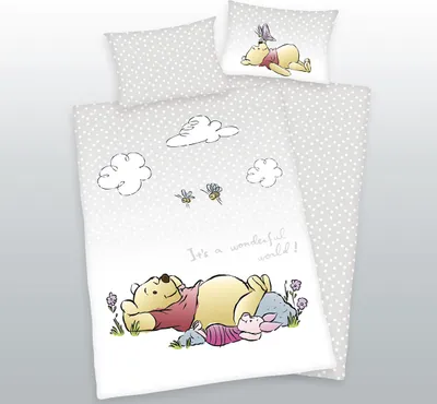 Produktbild von Disney Renforcé Bettwäsche 100x135cm Winnie Pooh Ferkel Wolke Blume
