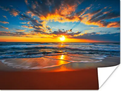 Produktbild von MuchoWow® Poster Meer - Sonnenuntergang - Strand - Wolken - Orange 120x90 cm - Wandbild