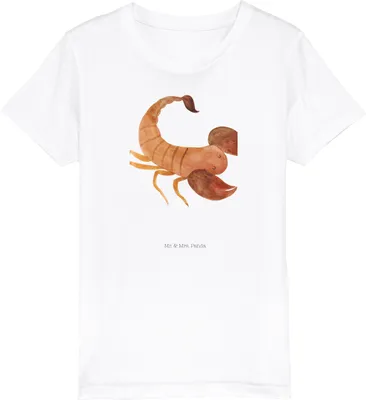 Produktbild von Mr. & Mrs. Panda Kleinkinder T-Shirt Sternzeichen Skorpion 7-8 Jahre (122/128) - Weiß - Geschenk, Kindershirt, Teenager, für Kinder, Skorpione, Shirts, Geburtstag Oktober