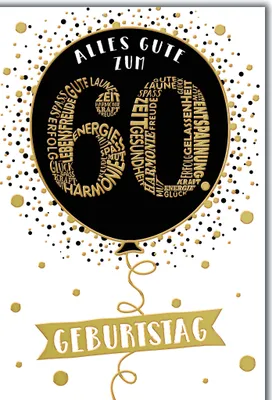 Produktbild von 60. Geburtstag Glückwunschkarte mit Briefumschlag Luftballon in schwarz gold