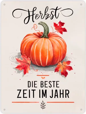 Produktbild von Herbst, die Beste Zeit Metallschild XL in 21x28 cm mit Kürbismotiv