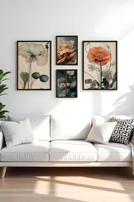 Produktbild von Wallity, Dekoratives Gerahmtes MDF Gemälde (4 Teile), 30 x 40 cm (2 Stück) & 50 x 70 cm (2 Stück) | 100% MDF (3 mm) & 100% Massivholzrahmen (2 cm) | Stilvolle Wanddekoration für jedes Zuhause.