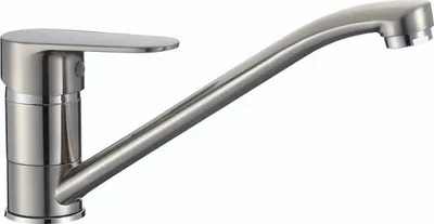 A studio shot of a kitchen faucet against a white background.