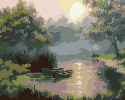 Produktbild von Zuty - Malen nach Zahlen - BOOTE BEIM HERBSTSONNENAUFGANG, 40x50 cm, mit Keilrahmen (bereits gespannt)