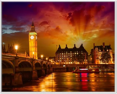 Produktbild von Wallario Wandbild London - Big Ben in strahlenden Farben, Größe: 40,30 x 50,30 cm, Poster mit weißem Aluminiumrahmen