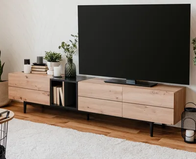 Produktbild von TV-Lowboard "Liam" in Artisan Eiche und schwarz Flat-TV Unterteil 195 cm