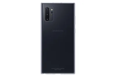 A transparent back cover for a Samsung Galaxy Note 10 Plus is shown against a white background.