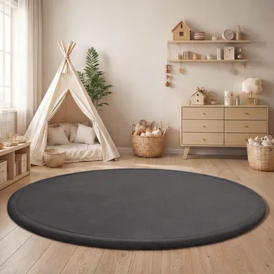 Produktbild von Kinderteppich Kinderzimmer Teppich Baby Spielteppich Flauschig Rutschfest Deko Grösse 200 cm Rund
