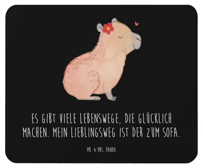 Produktbild von Mr. & Mrs. Panda Mousepad Capybara Blume - Schwarz - Geschenk, mousematte, Mauspad, laptop, Mouse Pad, Lustige Sprüche, pc mausunterlage