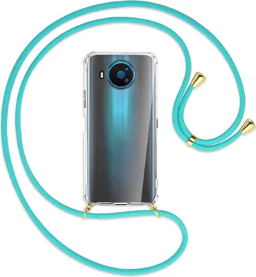 Produktbild von Handykette Backcover-Schutzhülle mit Band (Metall goldfarben) für Nokia 8.3 5G - türkis