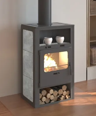 Produktbild von EEK A Kaminofen für Holz+Kohlefeuerung, Specksteinoptik,  gussgrau – 6,6kW