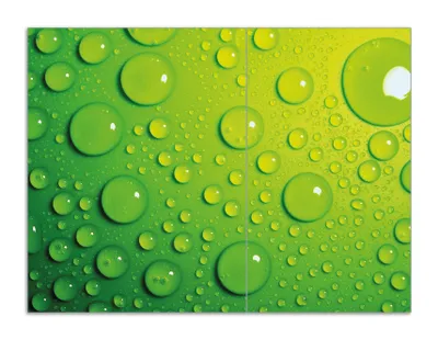 Produktbild von Wallario Herdabdeckplatte aus Glas, Größe 70 x 52 cm 2-teilig, Motiv Wassertropfen auf Grün