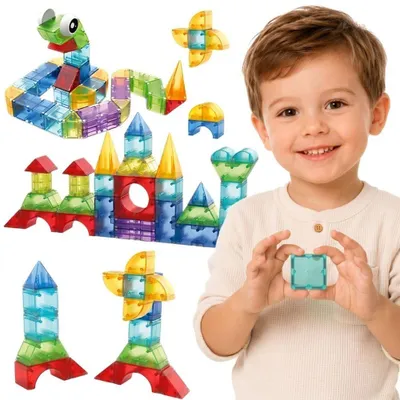 Produktbild von Woopie Magnetische Konstruktionsblöcke, 3D-Würfel, Lernset, 63-teilig.
